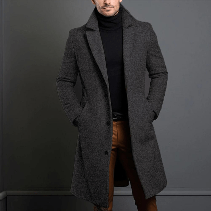 Men's Long Coat – Stylish Overcoat for Winter, Warm Wool Blend Design