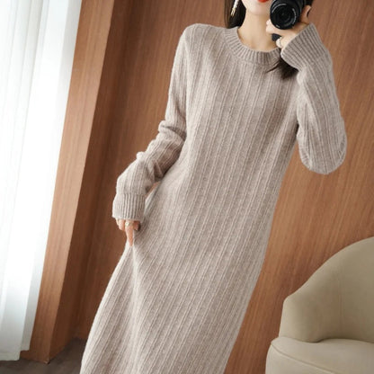 Knitted Dress for Women – Elegant Long Sleeve Casual Knit Dress for Fall