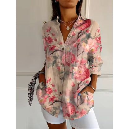 Floral Blouse for Women – Stylish Button-Up Top with Short Sleeves and Lightweight Fabric