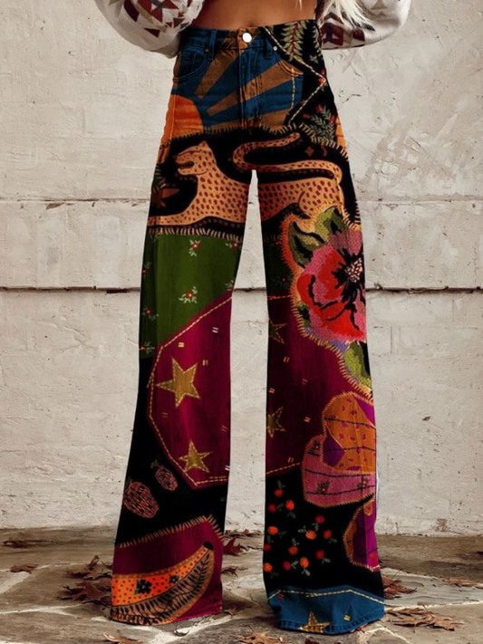 Wide Leg Trousers for Women – Vintage Boho Chic High-Waisted Pants