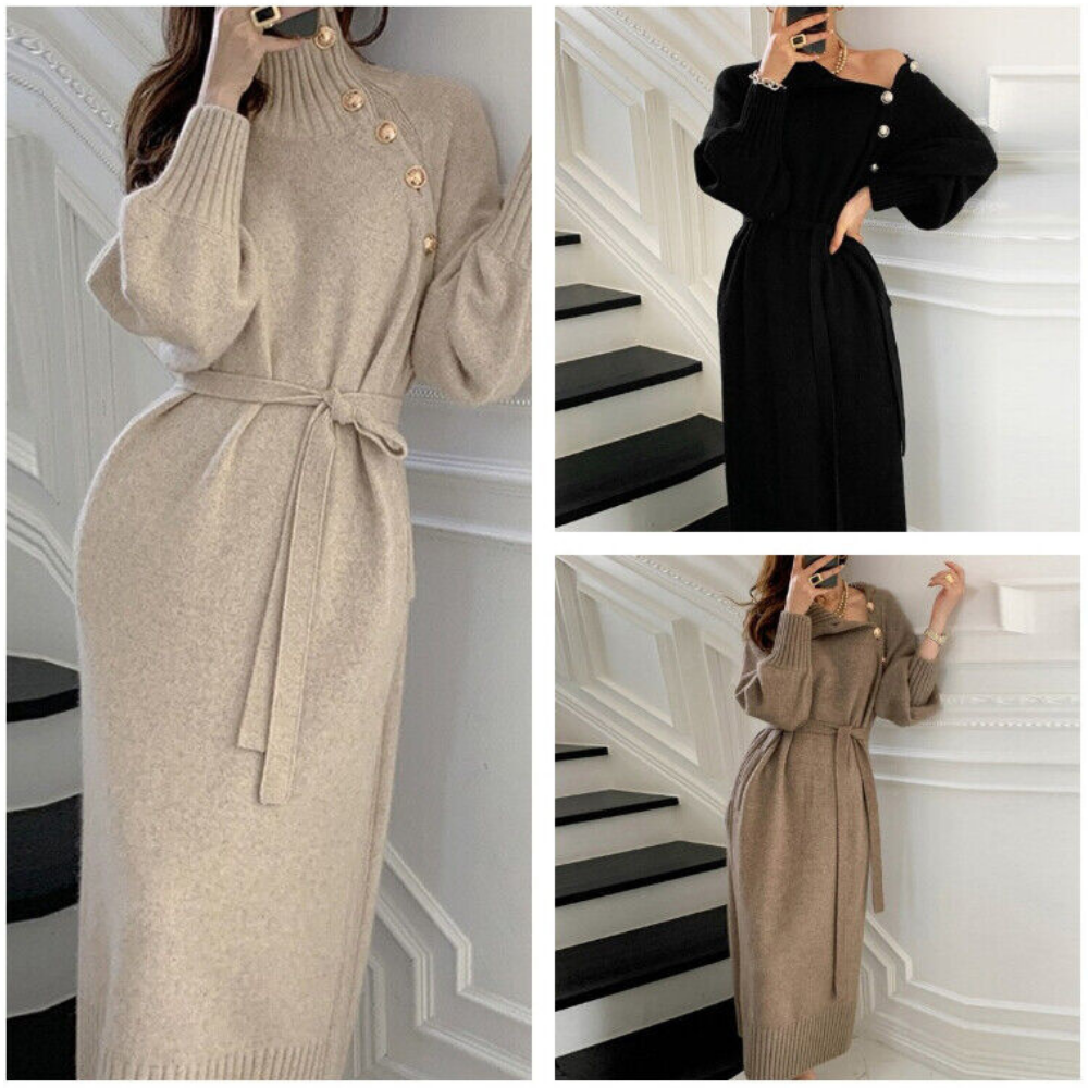 Winter Dress for Women – Elegant Long Sleeve Dress in Warm Fabric for Parties