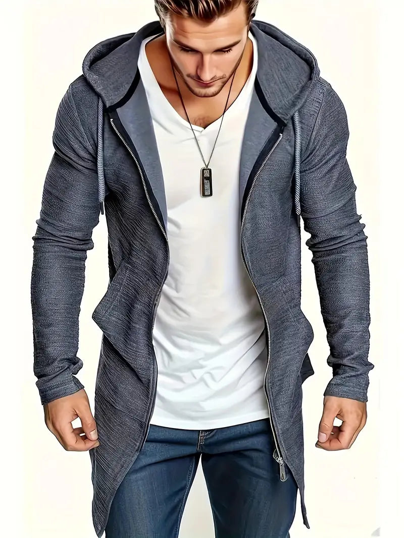 Men's Zip-up Jacket with Drawstring – Lightweight Casual Outerwear for All Seasons