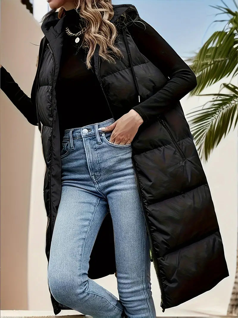 Women's Long Padded Gilet – Warm Insulated Vest for Winter Fashion