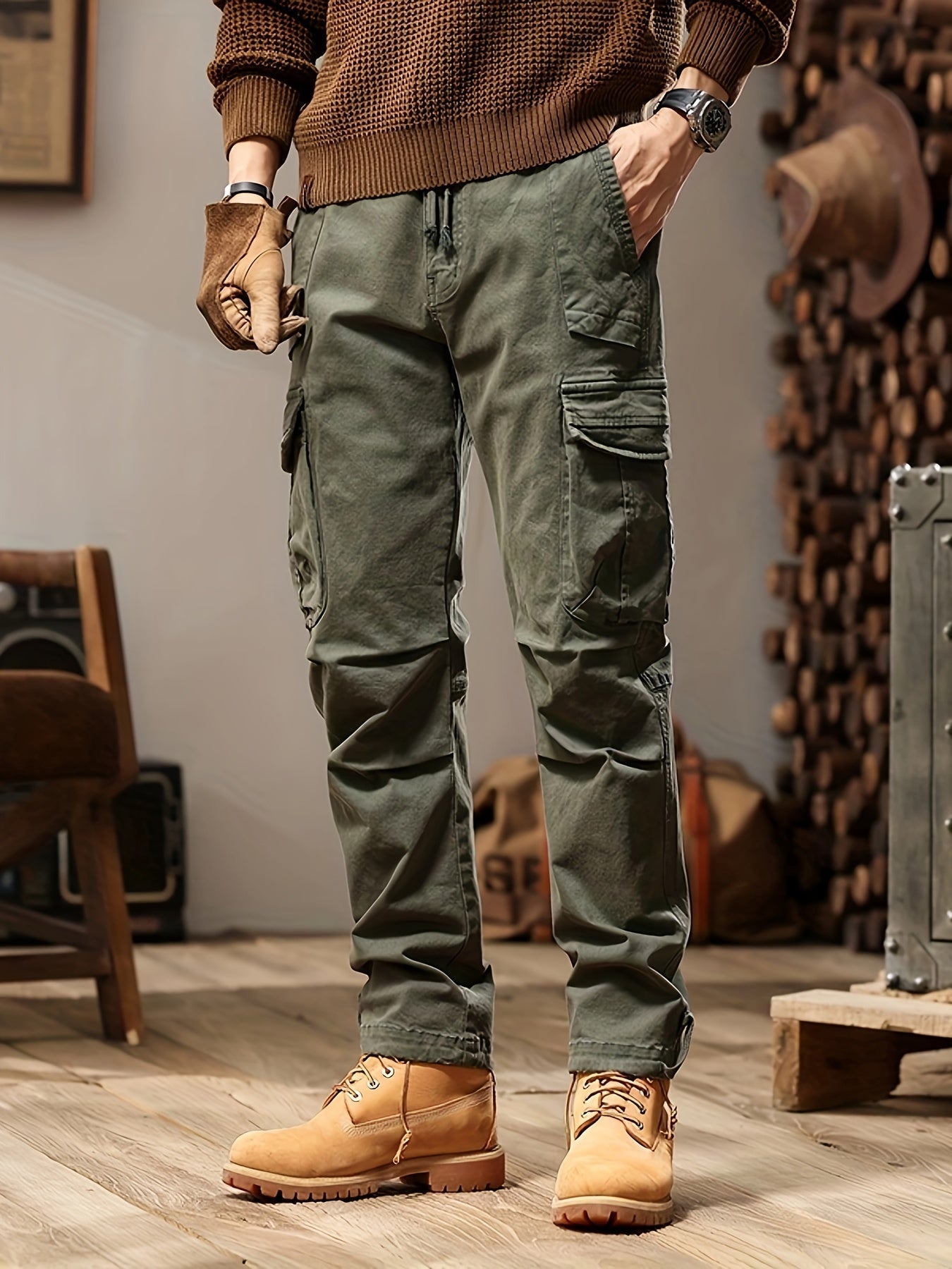 Men's Cargo Trousers – Durable Utility Pants with Pockets for Outdoor Wear