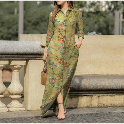 Long Floral Dress for Women – Elegant Maxi Dress with Sleeves for Summer