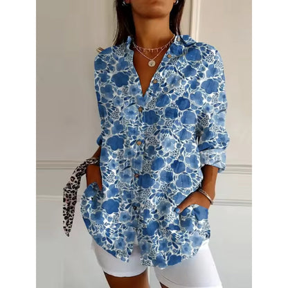 Floral Blouse for Women – Stylish Button-Up Top with Short Sleeves and Lightweight Fabric