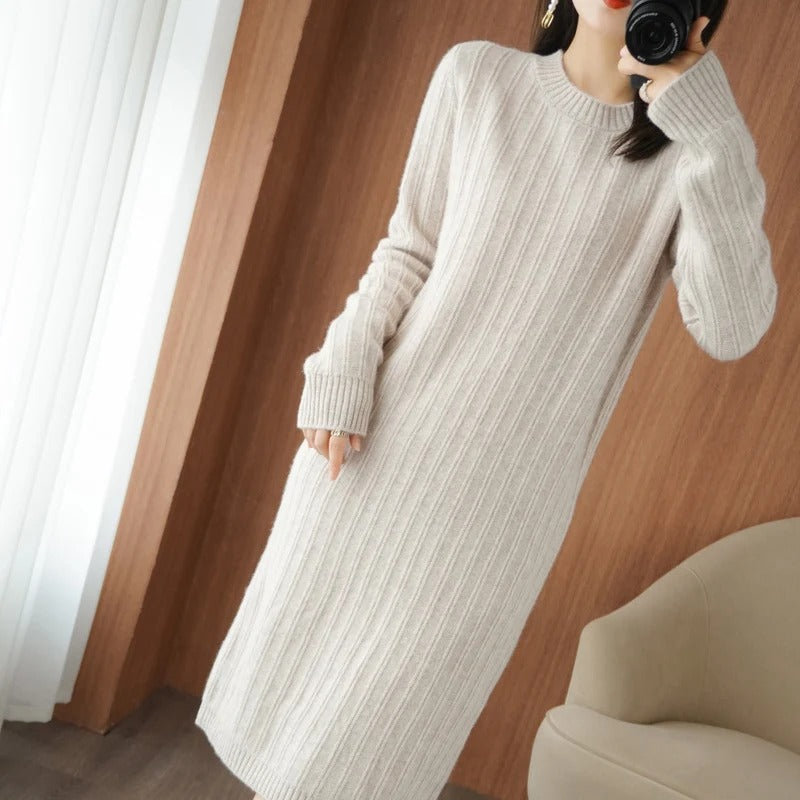 Knitted Dress for Women – Elegant Long Sleeve Casual Knit Dress for Fall