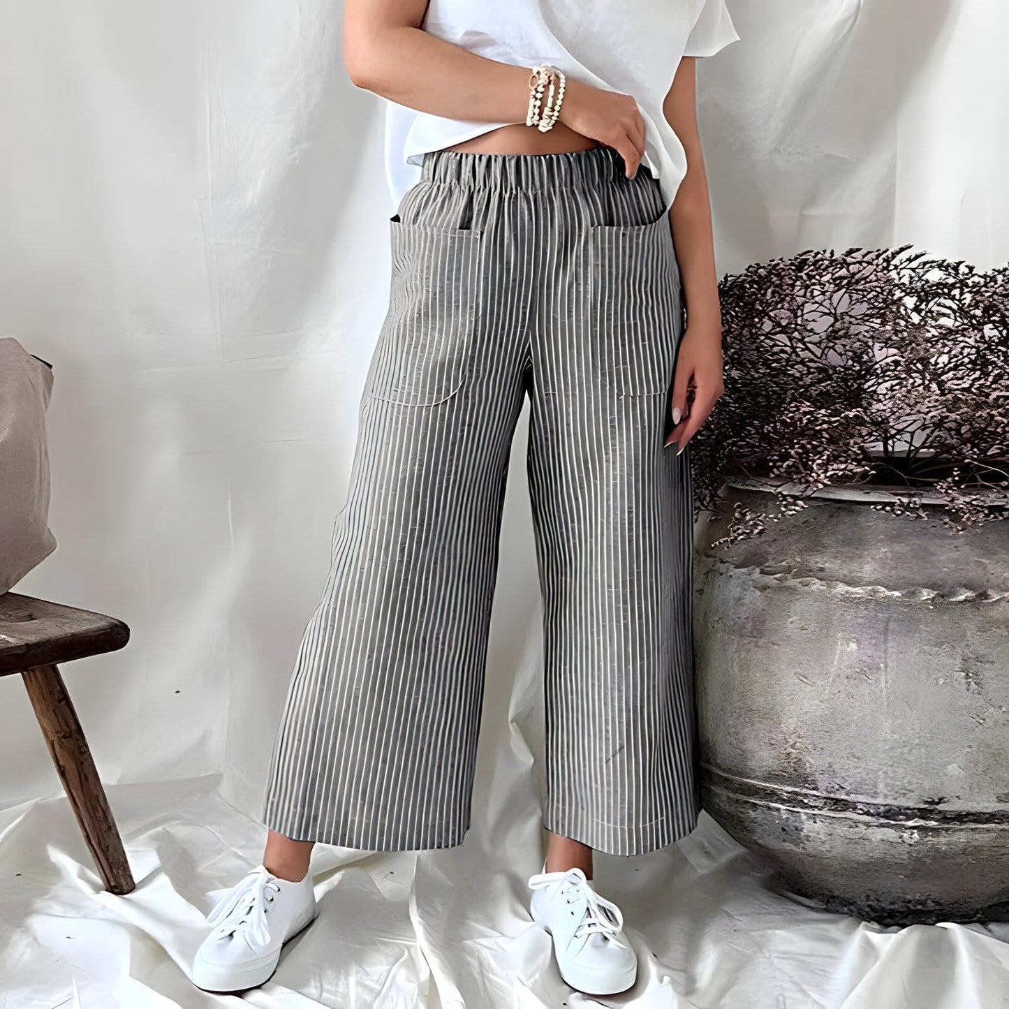 Women's Striped Trousers – Stylish High-Waisted Pants for Casual & Office Wear