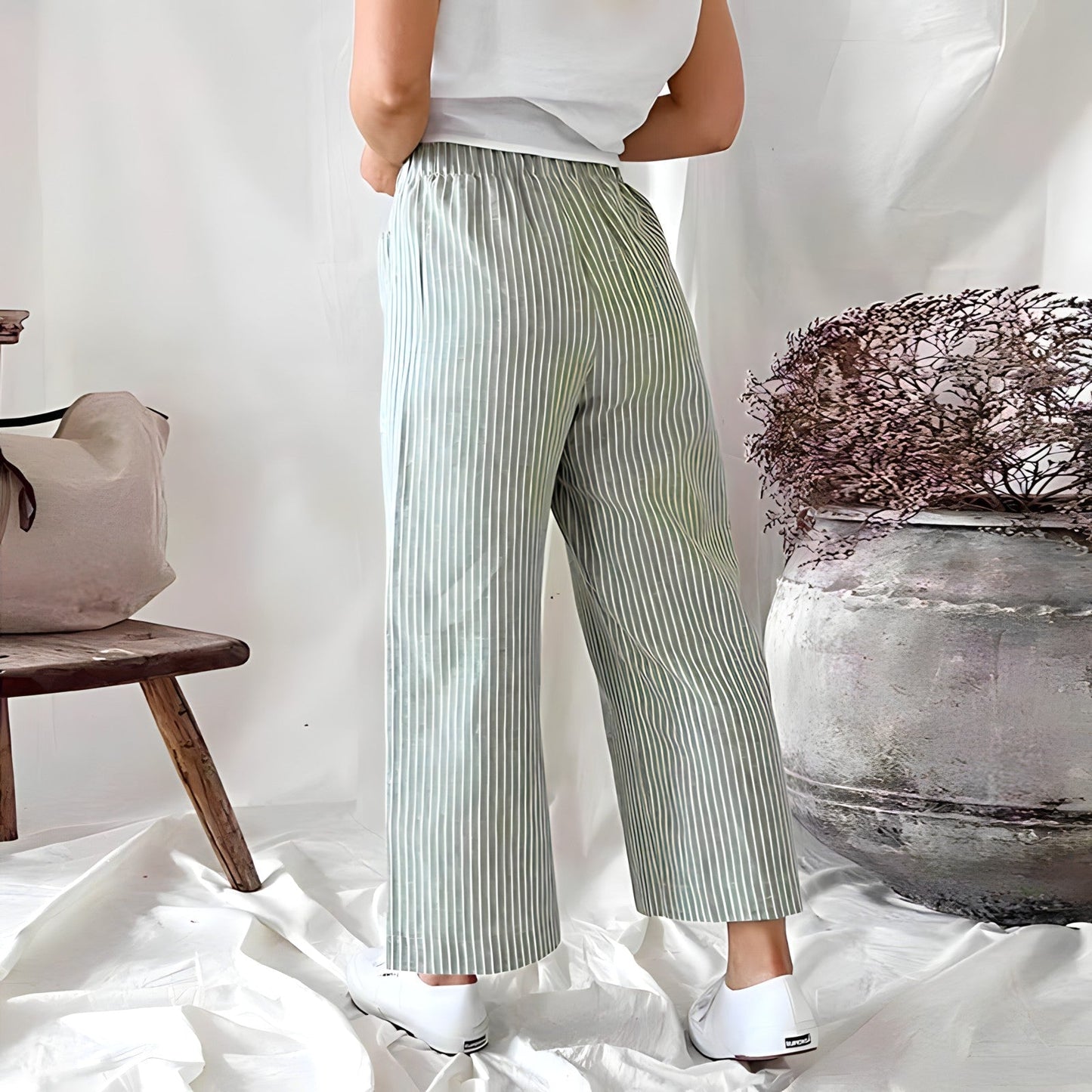 Women's Striped Trousers – Stylish High-Waisted Pants for Casual & Office Wear