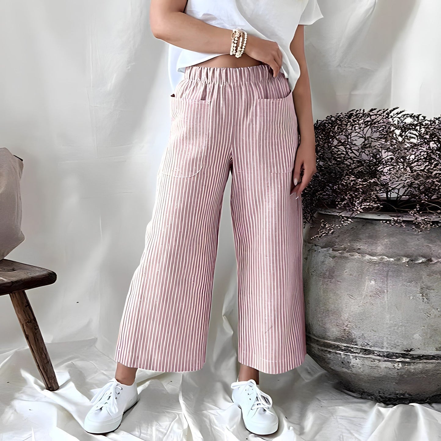 Women's Striped Trousers – Stylish High-Waisted Pants for Casual & Office Wear