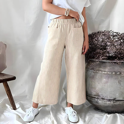 Women's Striped Trousers – Stylish High-Waisted Pants for Casual & Office Wear