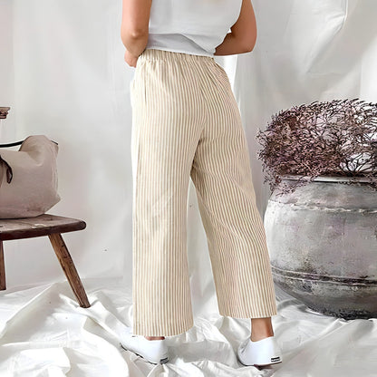 Women's Striped Trousers – Stylish High-Waisted Pants for Casual & Office Wear