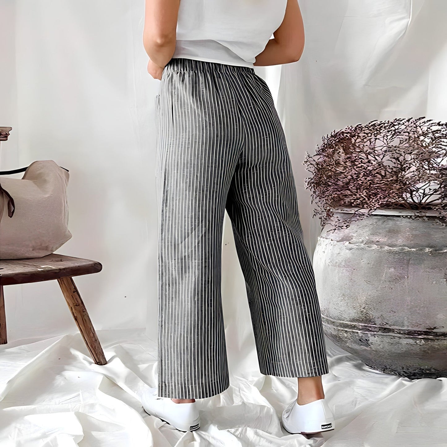 Women's Striped Trousers – Stylish High-Waisted Pants for Casual & Office Wear