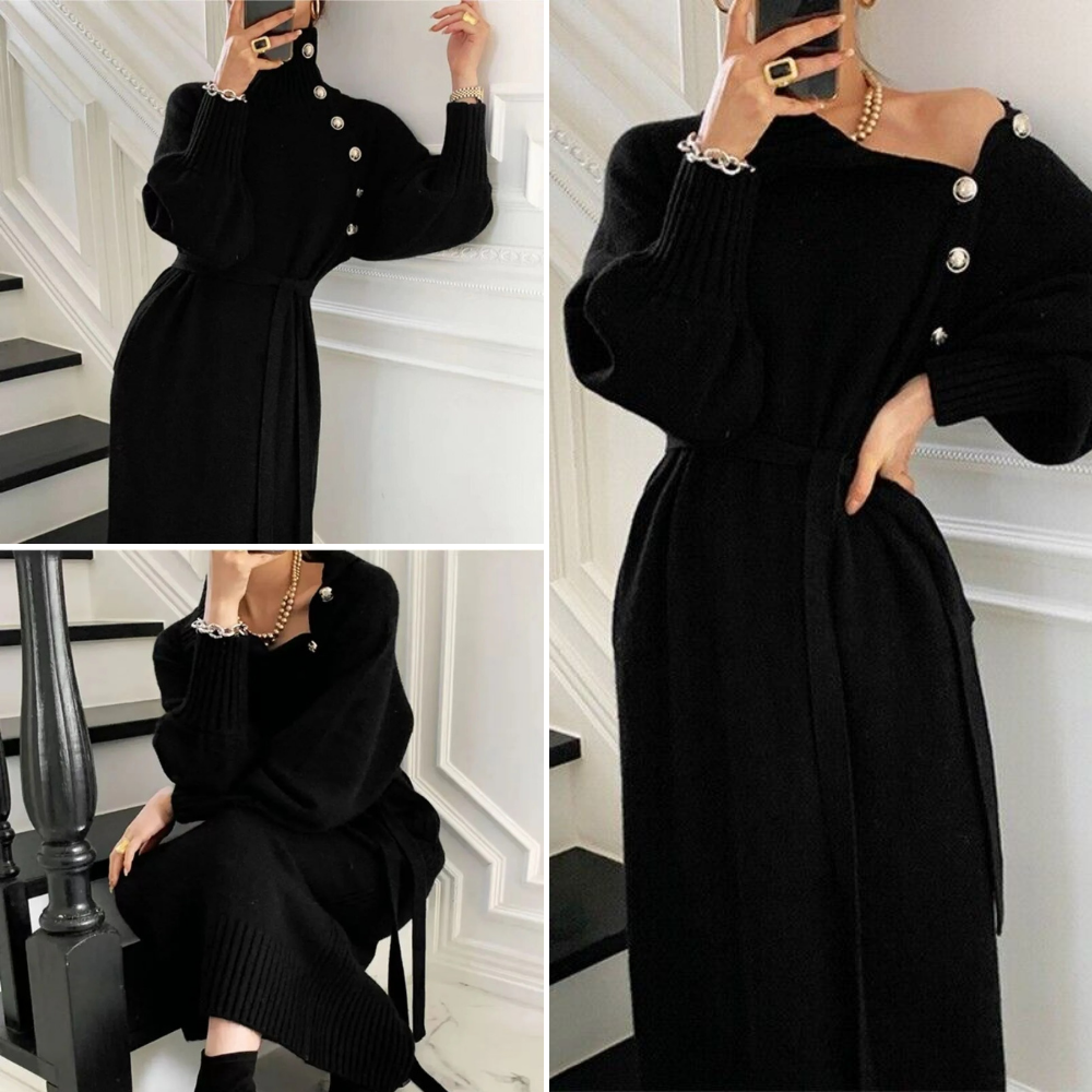 Winter Dress for Women – Elegant Long Sleeve Dress in Warm Fabric for Parties