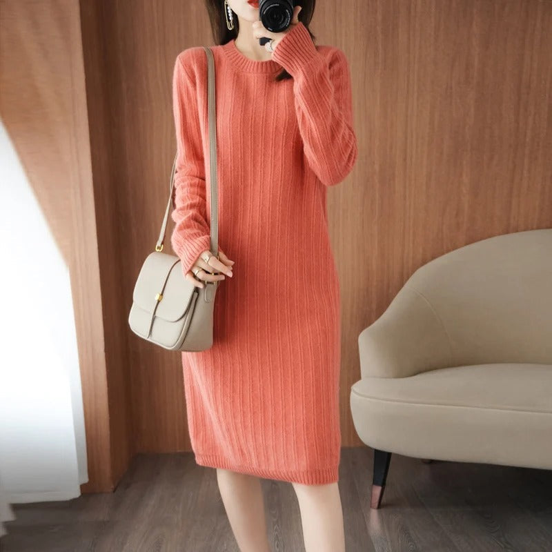 Knitted Dress for Women – Elegant Long Sleeve Casual Knit Dress for Fall