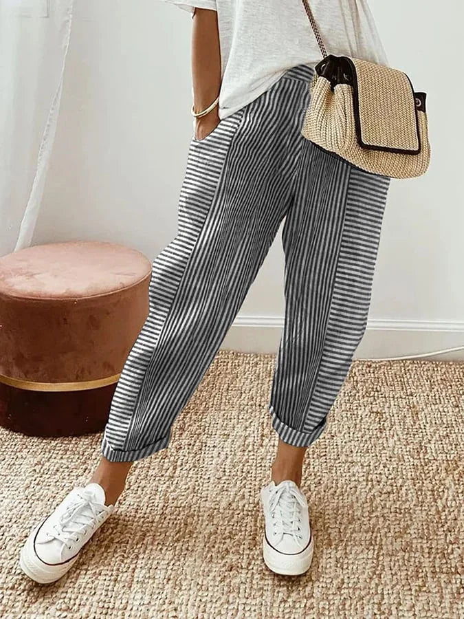 Striped Trousers for Women – Stylish High-Waisted Pants for Casual Chic