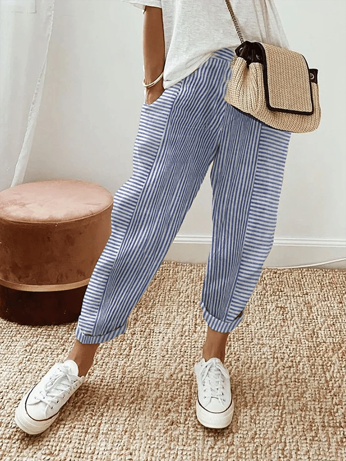 Striped Trousers for Women – Stylish High-Waisted Pants for Casual Chic