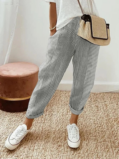 Striped Trousers for Women – Stylish High-Waisted Pants for Casual Chic