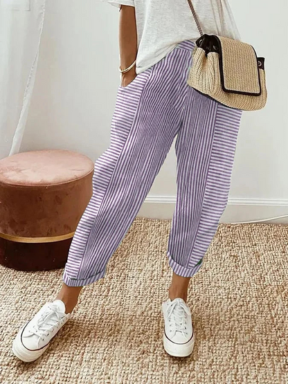 Striped Trousers for Women – Stylish High-Waisted Pants for Casual Chic