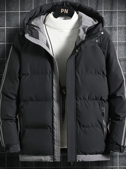 Padded Jacket Men – Warm Insulated Winter Coat with Hood and Zipper