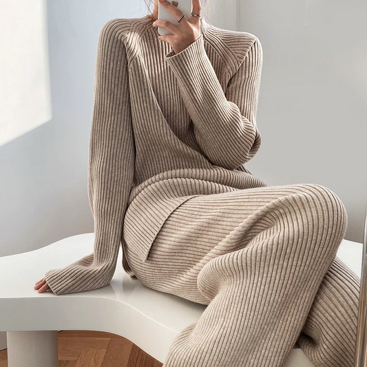 Knitted Jumper Set Women – Cozy Knit Sweater and Pants Outfit for Fall