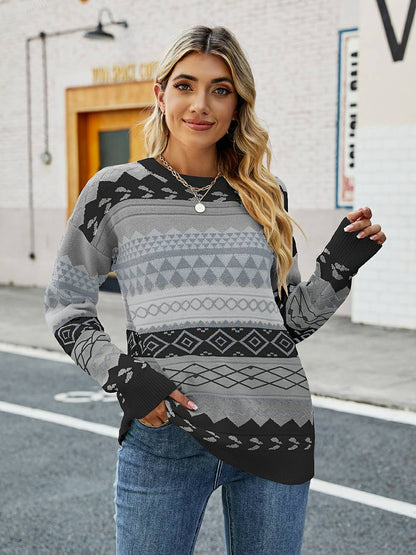 Women's Geometric Jumper – Stylish Knit Sweater for Casual and Chic Outfits