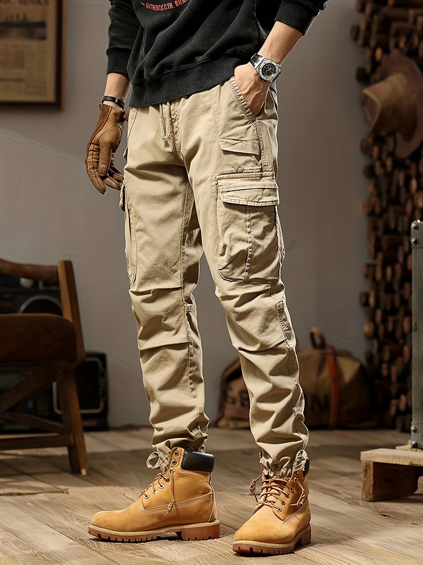 Men's Cargo Trousers – Durable Utility Pants with Pockets for Outdoor Wear