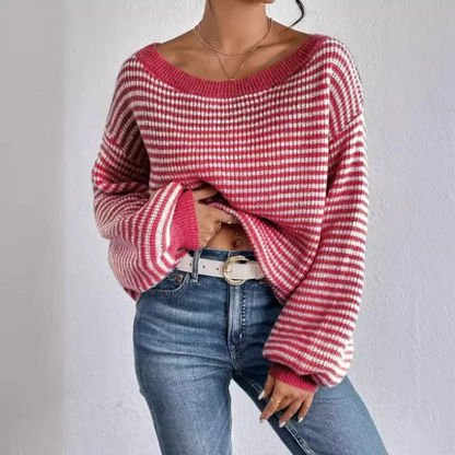 Knitted Jumper for Women – Striped Cozy Sweater for Casual Wear