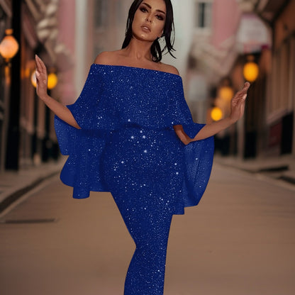 Off-Shoulder Dress for Women – Elegant Evening Gown with Flowy Design