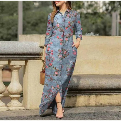 Long Floral Dress for Women – Elegant Maxi Dress with Sleeves for Summer