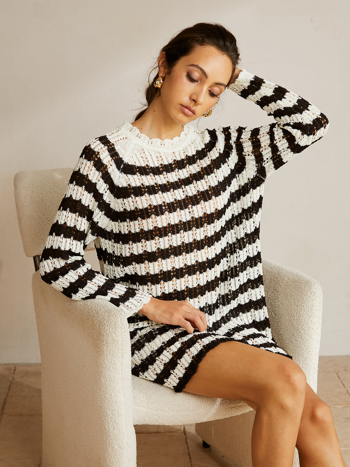 Women’s Striped Sweater Dress – Cozy Knit Casual Dress for Fall Fashion