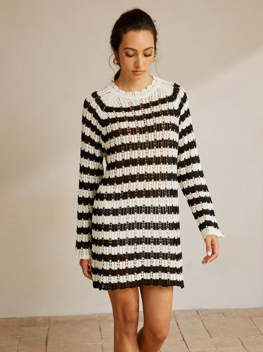 Women’s Striped Sweater Dress – Cozy Knit Casual Dress for Fall Fashion