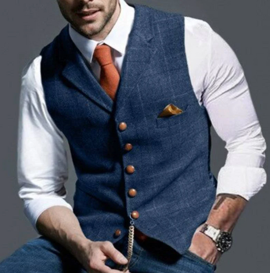 Men's Waistcoat with Lapel – Casual Check Vest for Smart-Casual Events