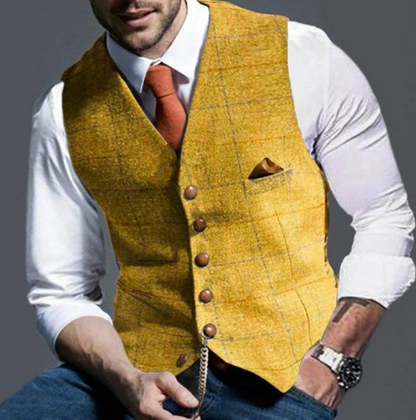 Men's Waistcoat with Lapel – Casual Check Vest for Smart-Casual Events