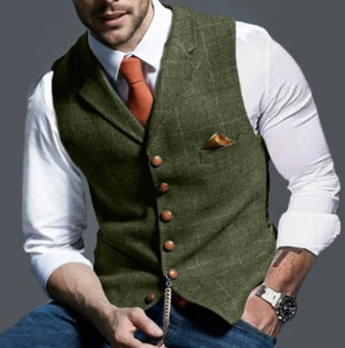 Men's Waistcoat with Lapel – Casual Check Vest for Smart-Casual Events