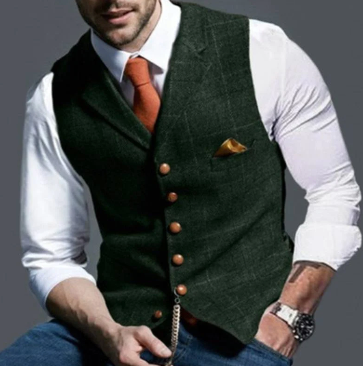 Men's Waistcoat with Lapel – Casual Check Vest for Smart-Casual Events