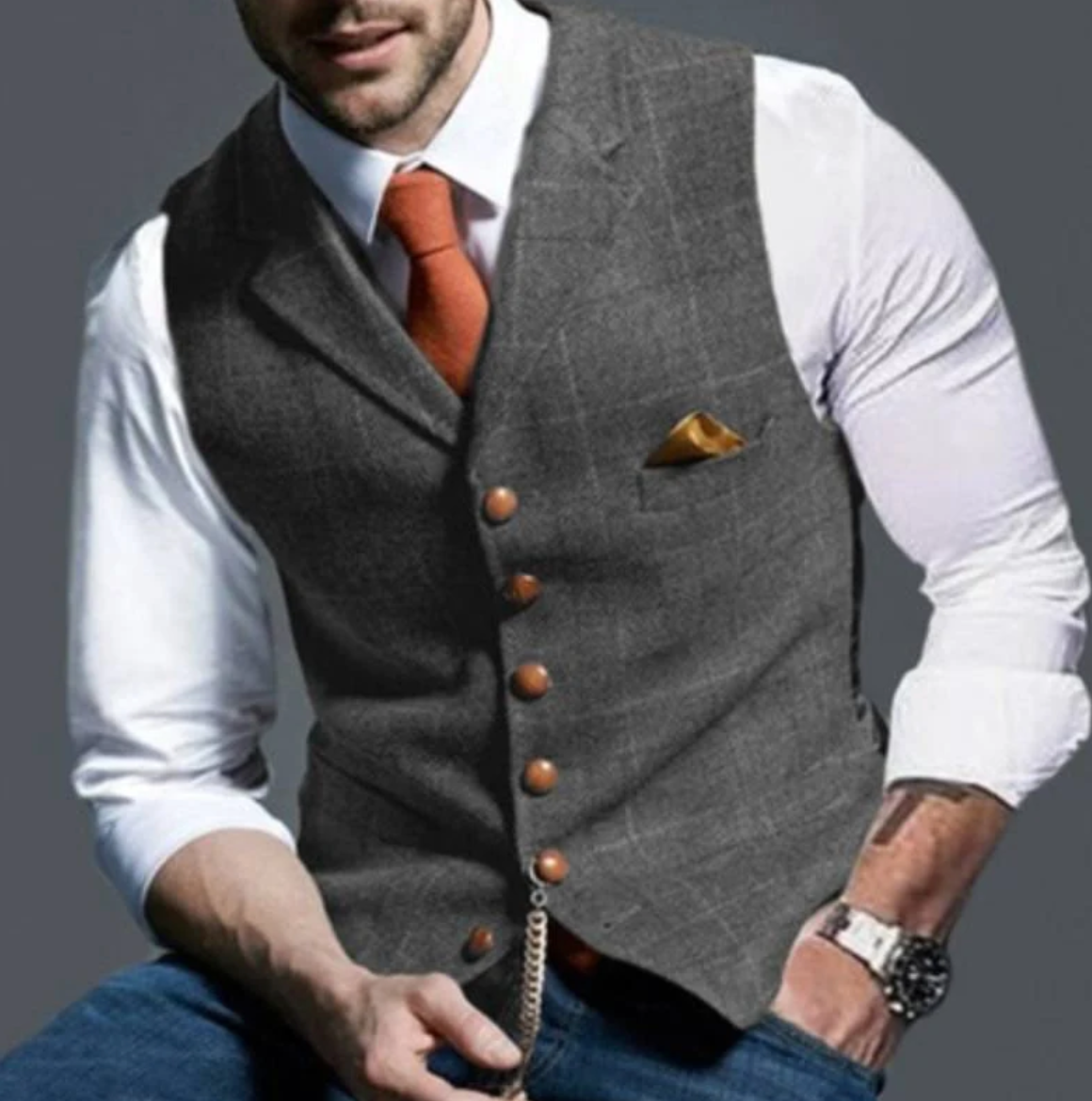 Men's Waistcoat with Lapel – Casual Check Vest for Smart-Casual Events