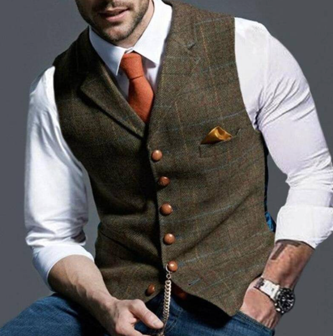 Men's Waistcoat with Lapel – Casual Check Vest for Smart-Casual Events