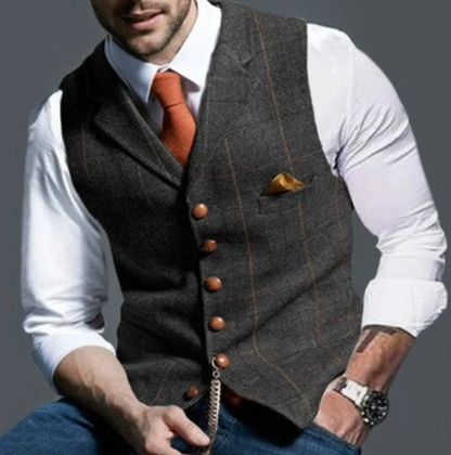 Men's Waistcoat with Lapel – Casual Check Vest for Smart-Casual Events