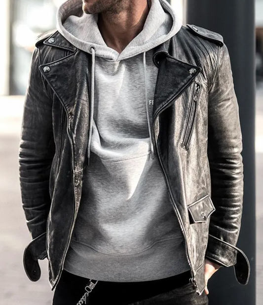 Men's Leather Jacket – Stylish Biker Coat, Genuine Leather, Casual Fashion