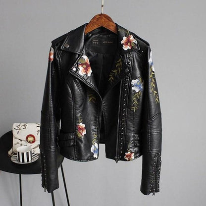 Leather Jacket for Women – Elegant Floral Patterned Outerwear for Stylish Looks