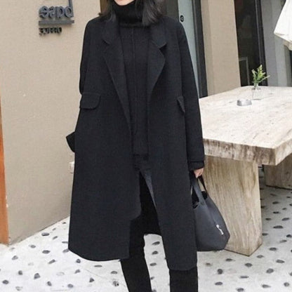 Women's Elegant Coat – Stylish Long Overcoat with Warm Fabric for Winter