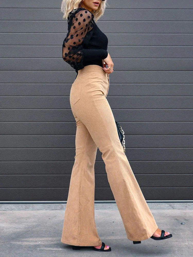 Flared Trousers for Women – Stylish Corduroy Pants for Casual and Chic Looks