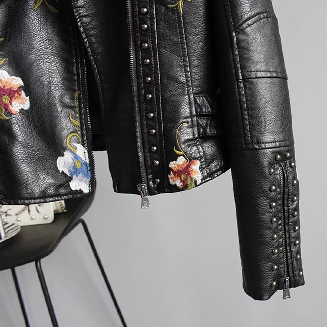 Leather Jacket for Women – Elegant Floral Patterned Outerwear for Stylish Looks