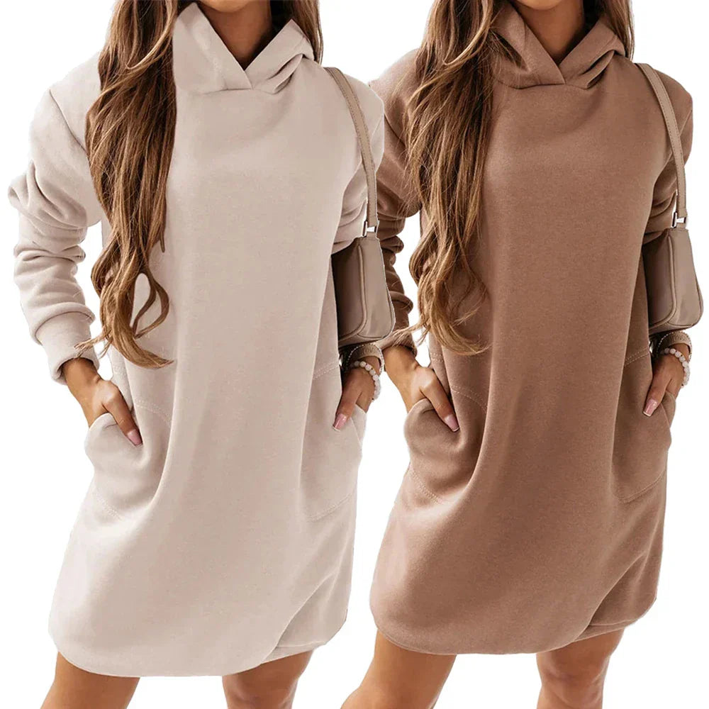 Stylish Hooded Dress for Women – Casual Chic Long Sleeve Midi Dress