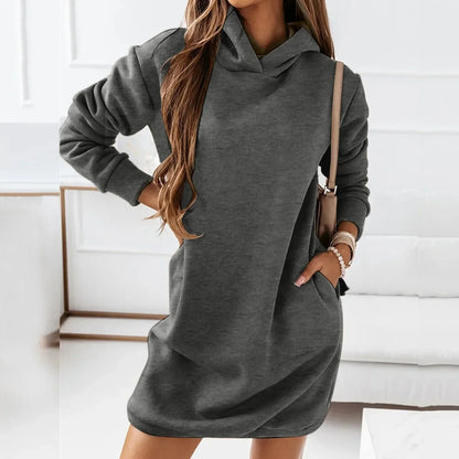 Stylish Hooded Dress for Women – Casual Chic Long Sleeve Midi Dress