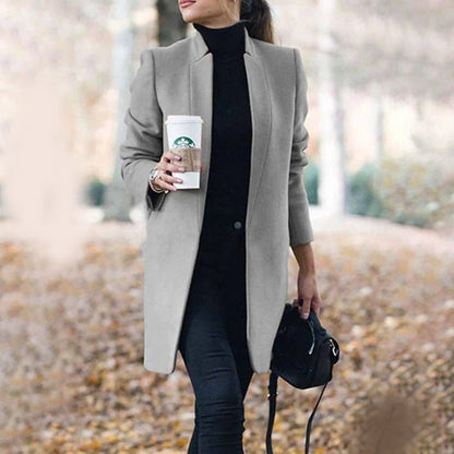 Elegant Women's Coat – Stylish Long Overcoat in Warm Fabric for Winter