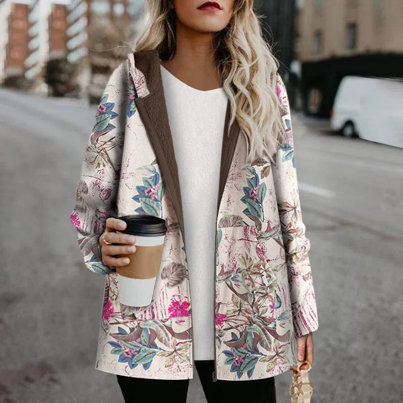 Winter Coat for Women – Floral Print Warm Jacket with Stylish Design