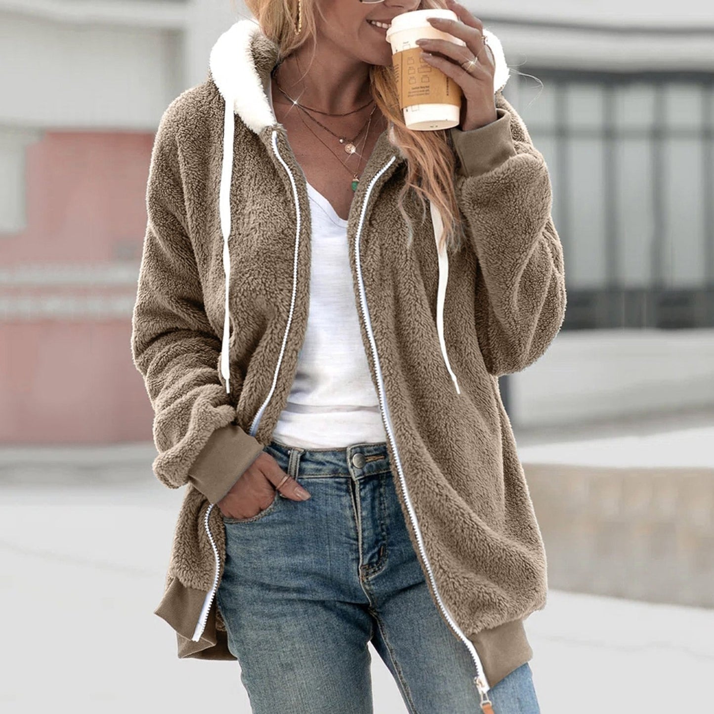 Women's Fleece Jacket – Cozy Hooded Outerwear for Cold Weather Fashion