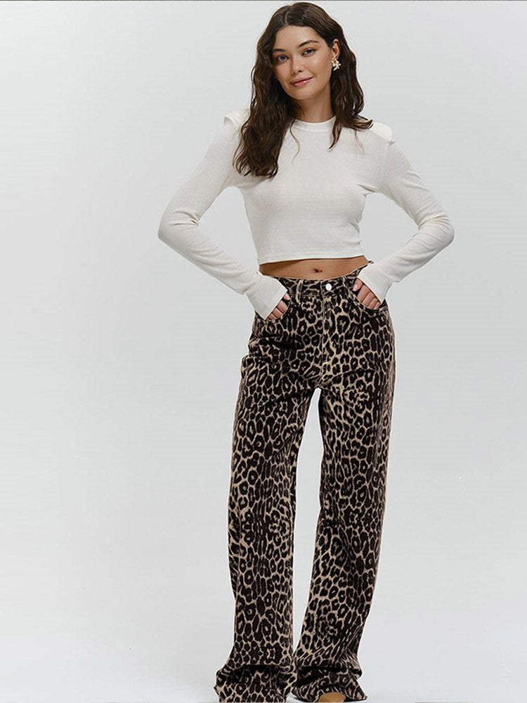 Leopard Print Trousers for Women - Stylish High-Waisted Animal Print Pants